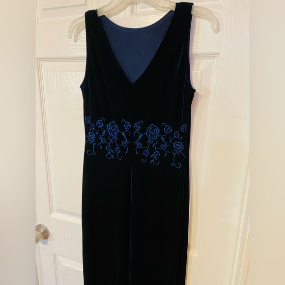 SOLD Plaza south vintage 1999 dark blue velvet dress with front split and - Picture 3 of 8